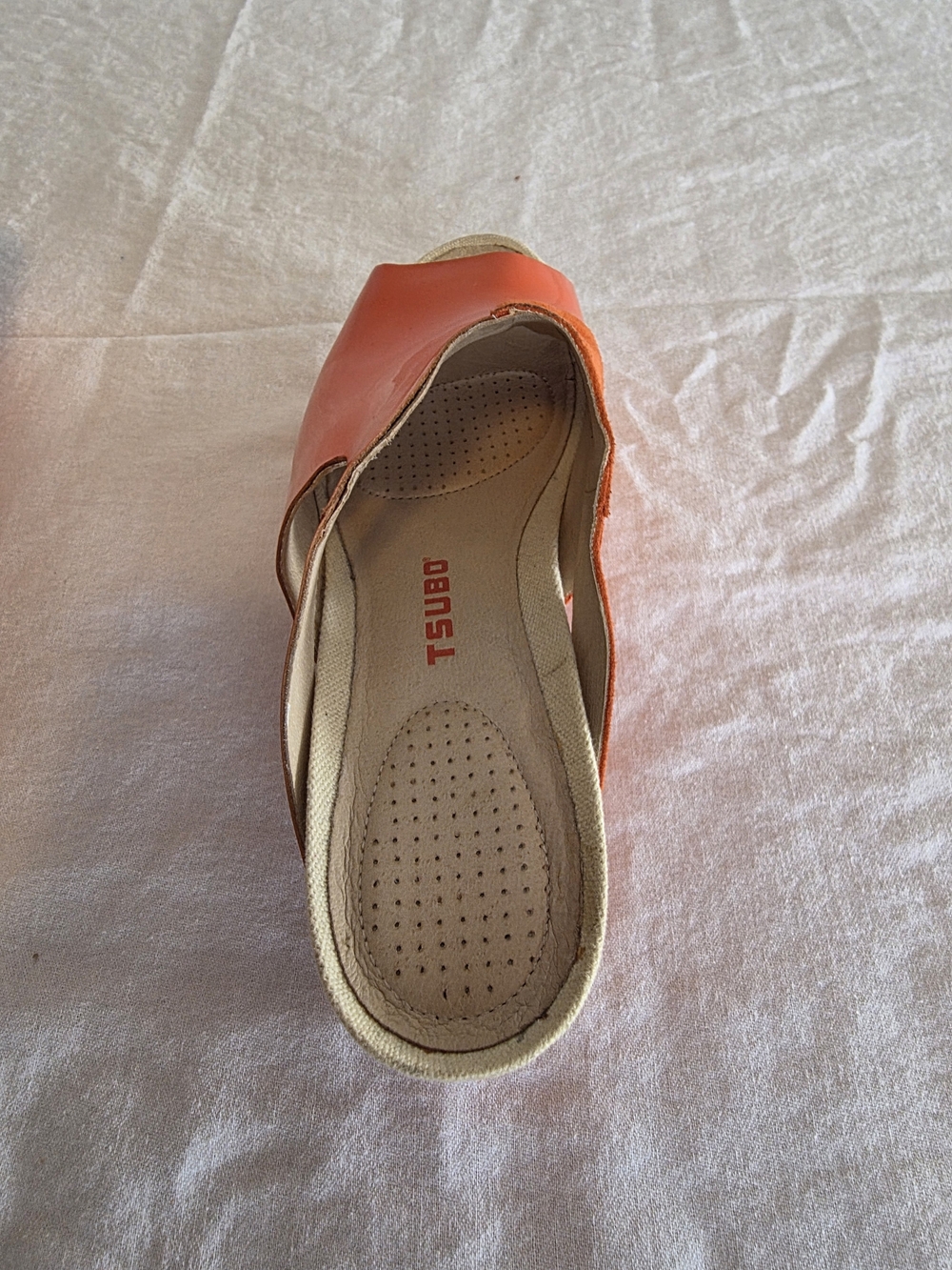 Tsubo Women's Orange Open-Toe Slide Sandals, Small Dark Spot On Left Top - Picture 2 of 5